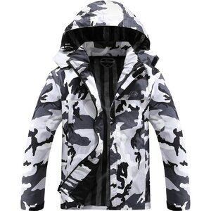 Mens Black Camo Lightweight Waterproof Hooded Rain Jacket Outdoor Hiking Shell